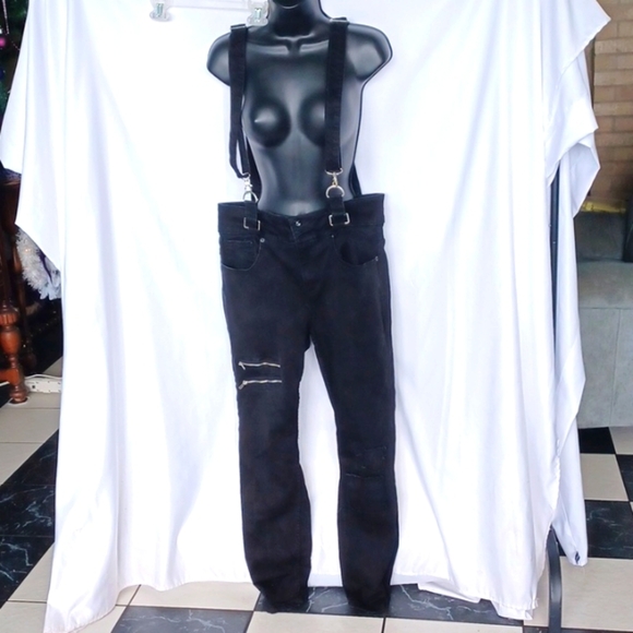 HT Denim Jeans, Hi-Rise Black Super skinny With Suspenders, EUC, Sz 13 - Picture 1 of 6